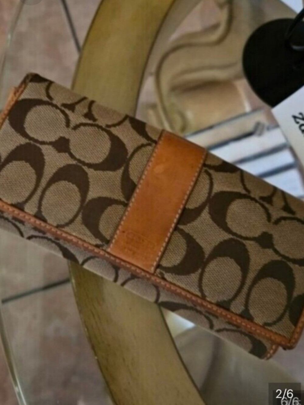 Coach Tan Stripe Signature Genuine Leather Trim Full Size Wallet